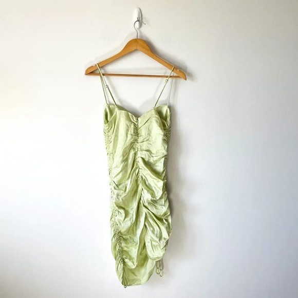 Zara Ruched Satin Effect Dress Light Green Bloggers Favourite Sz M - Picture 8 of 11
